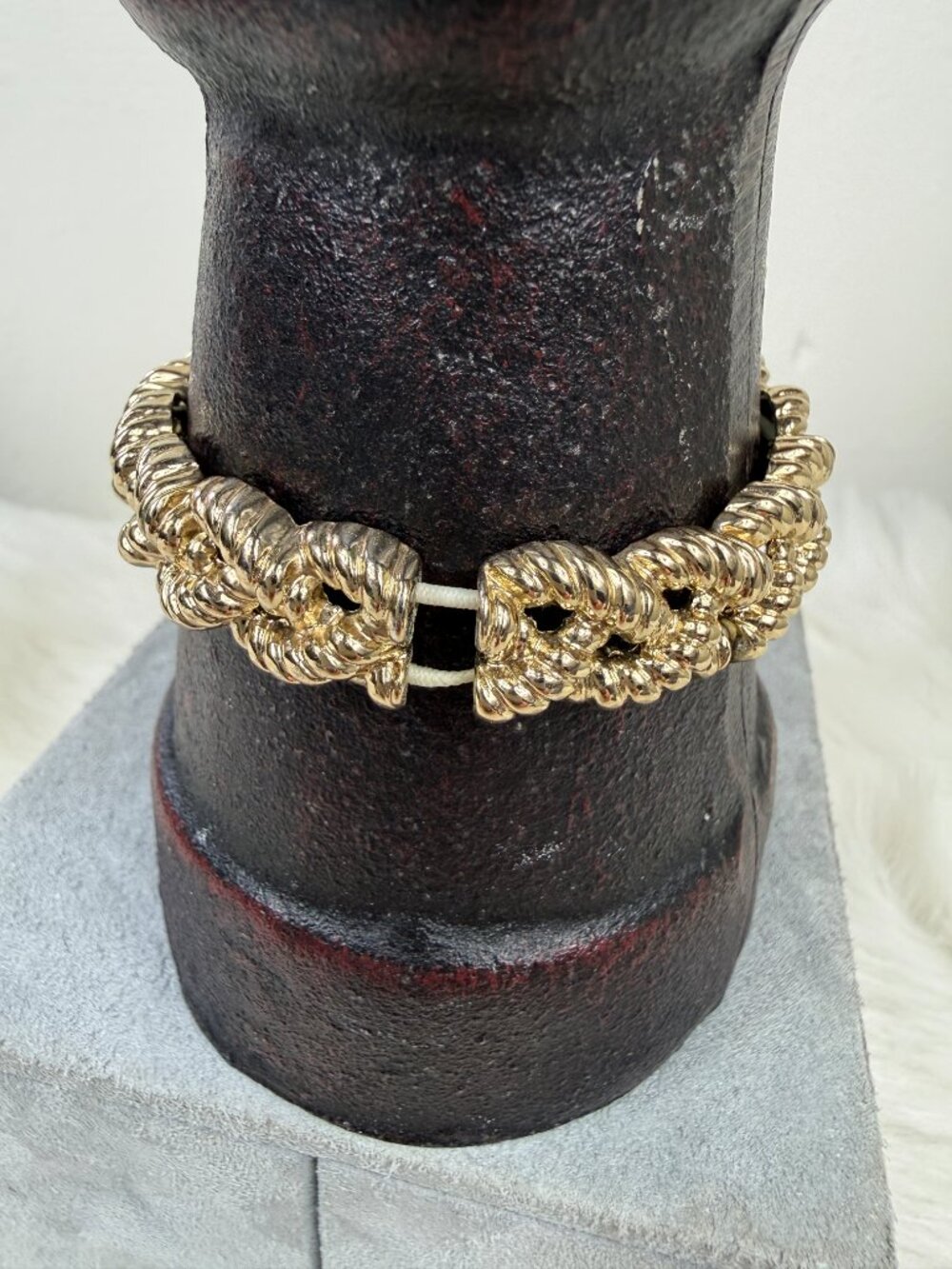 Gold Tone Rope Design Stretch Bracelet 6.5" - Picture 8 of 8